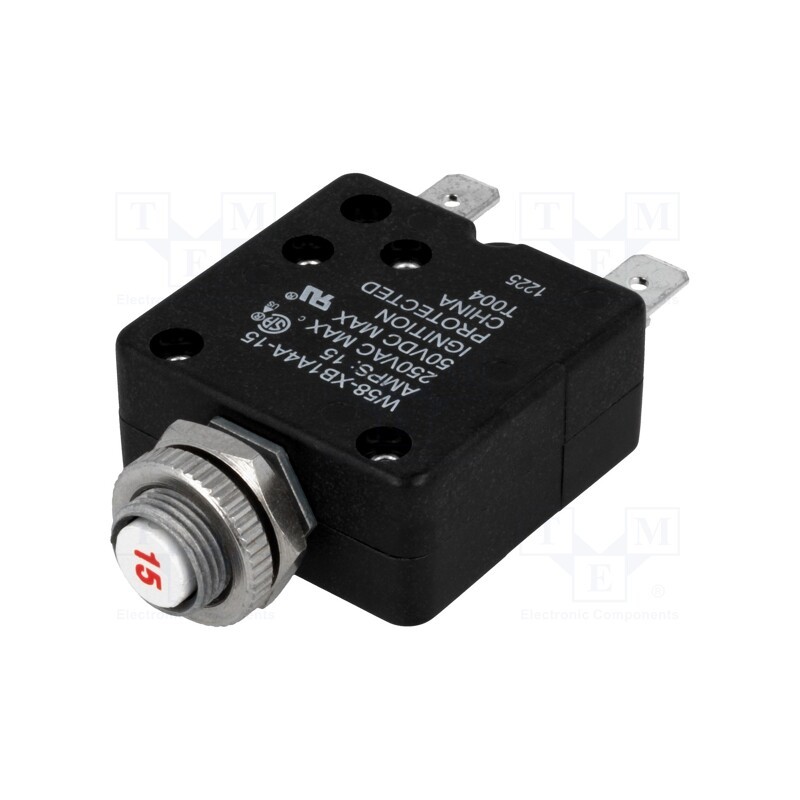 1 pcs x TE Connectivity - W58-XB1A4A-15 - Circuit breaker, Urated: 250VAC, 50VDC, 15A, SPST-NC, Poles: 1, MCB