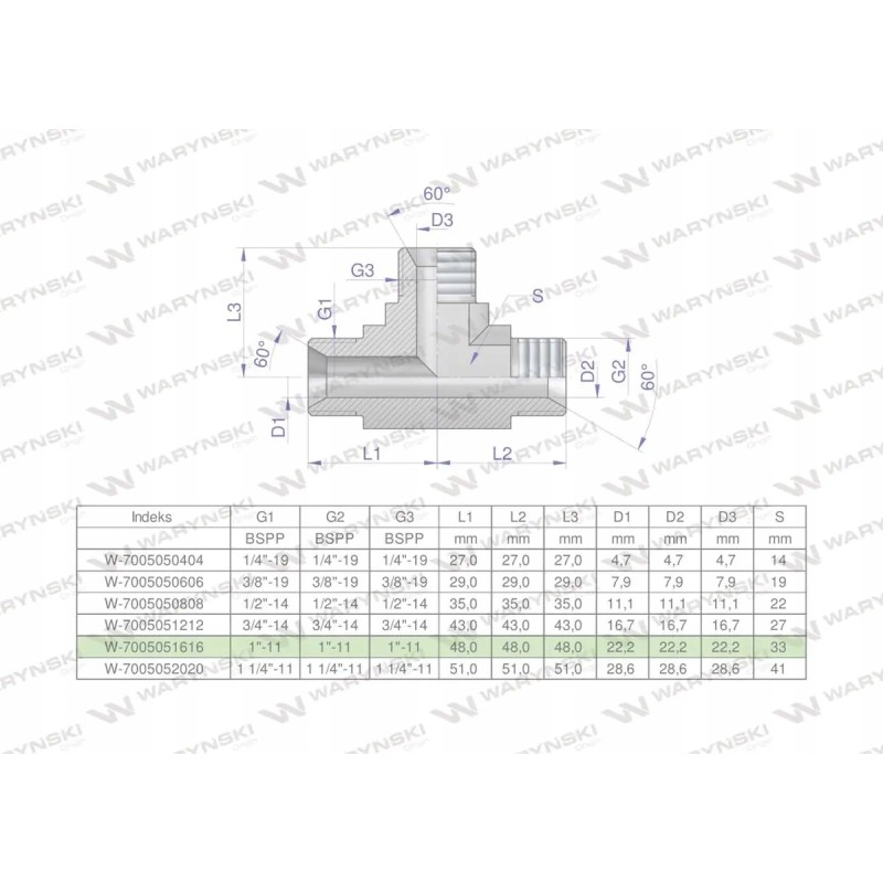 Hydraulic tee inch bbb 1 bsp xt in