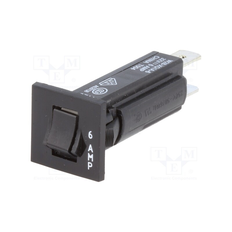 1 pcs x TE Connectivity - 3-1393250-9 - Circuit breaker, Urated: 250VAC, 32VDC, 6A, SPST-NC, Poles: 1, Ø16mm