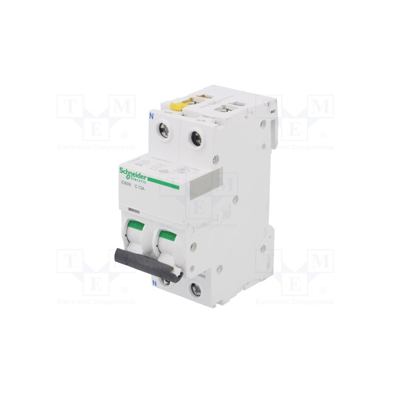 1 pcs x SCHNEIDER ELECTRIC - A9F04613 - Circuit breaker, 400VAC, Inom: 13A, Poles: 1+N, Charact: C, 6kA, IP20