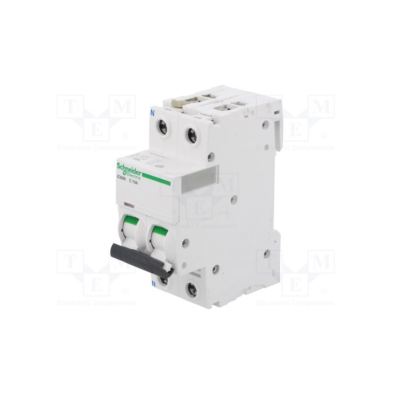 1 pcs x SCHNEIDER ELECTRIC - A9F04610 - Circuit breaker, 400VAC, Inom: 10A, Poles: 1+N, Charact: C, 6kA, IP20