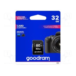 1 pcs x GOODRAM - S1A0-0320R12 - Memory card, SDHC, R: 100MB/s, W: 10MB/s, Class 10 UHS U1, 32GB