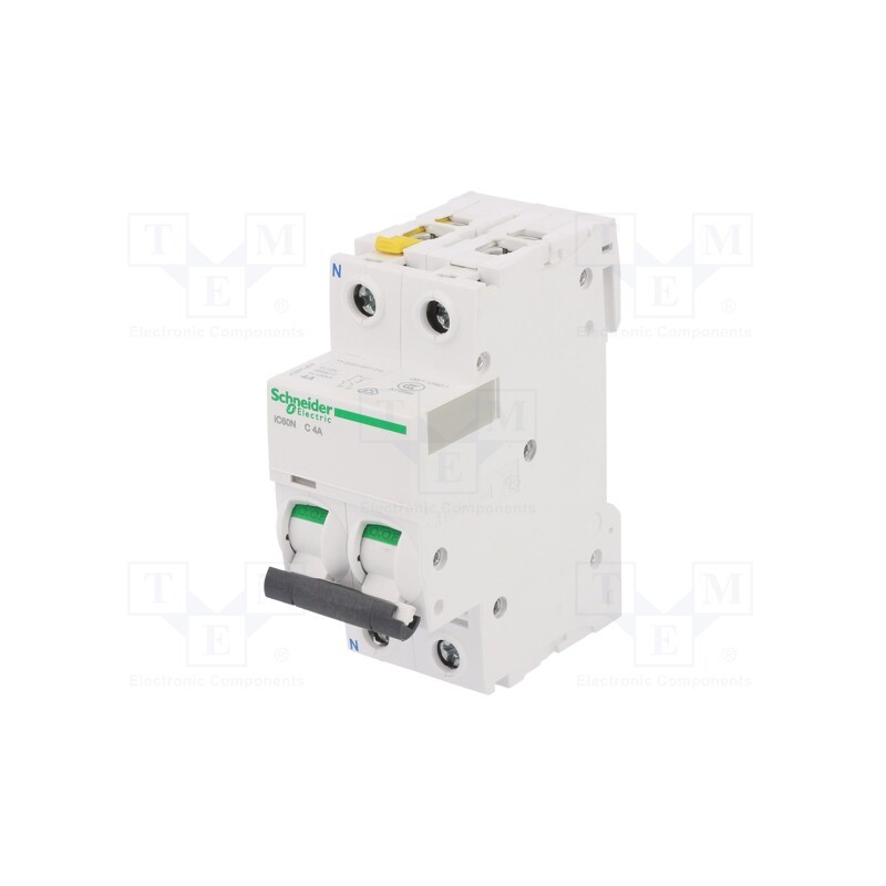 1 pcs x SCHNEIDER ELECTRIC - A9F04604 - Circuit breaker, 400VAC, Inom: 4A, Poles: 1+N, Charact: C, 6kA, IP20