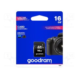 1 pcs x GOODRAM - S1A0-0160R12 - Memory card, SDHC, R: 100MB/s, W: 10MB/s, Class 10 UHS U1, 16GB