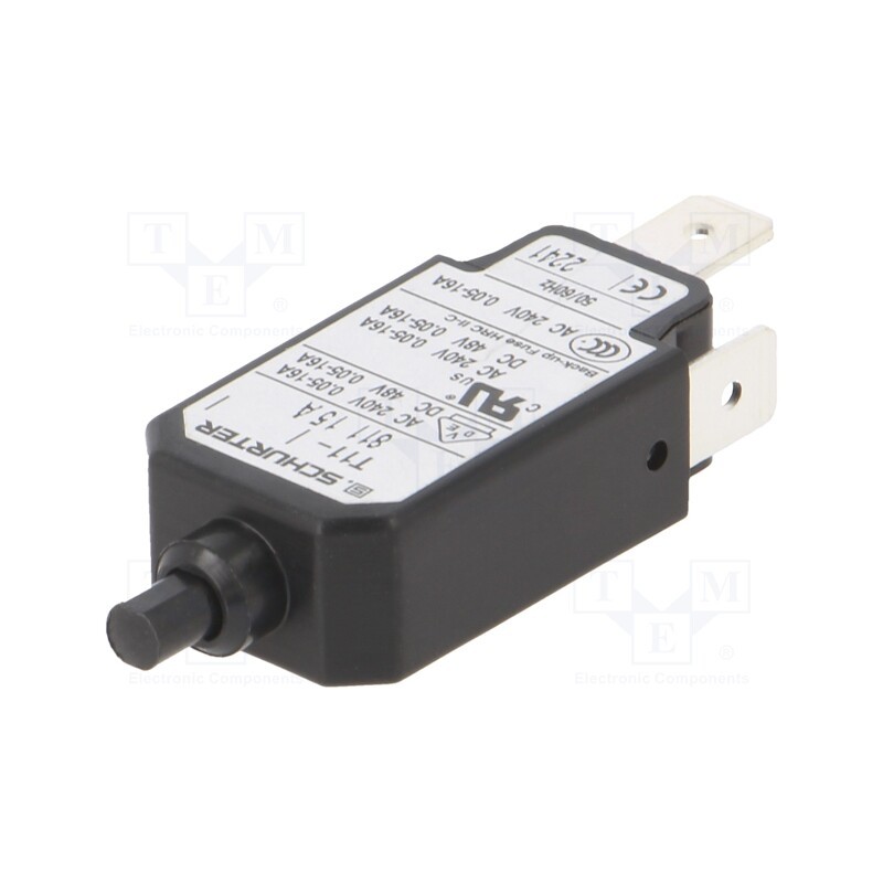 1 pcs x SCHURTER - 4400.0459 - Circuit breaker, Urated: 240VAC, 48VDC, 15A, SPST, Poles: 1, DROP-IN