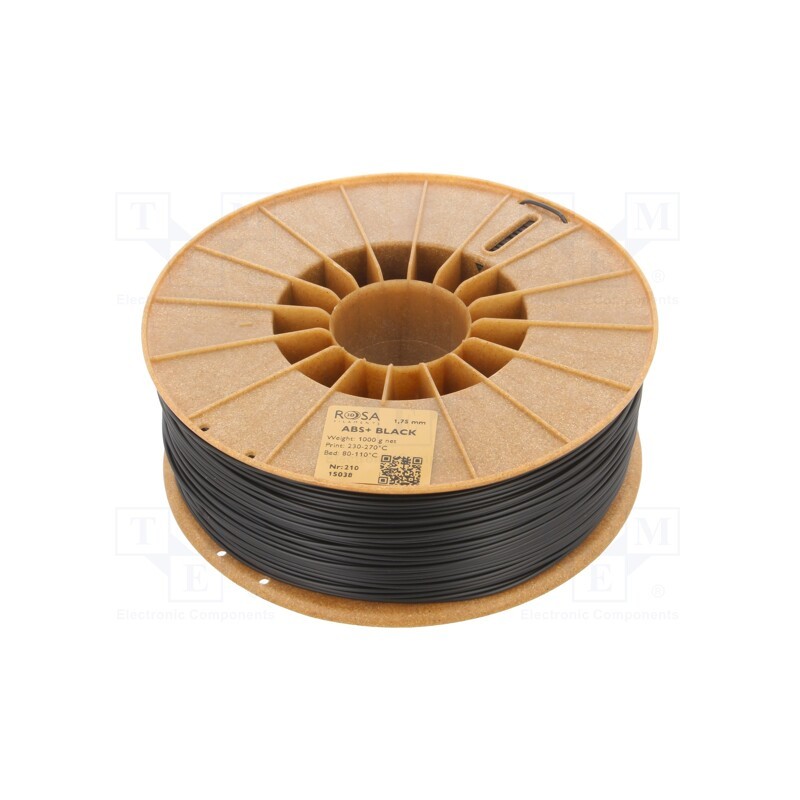 1 rol x ROSA 3D - 5907753133076 - Filament: ABS+, 1.75mm, black, 230÷270°C, 1kg, Table temp: 80÷110°C