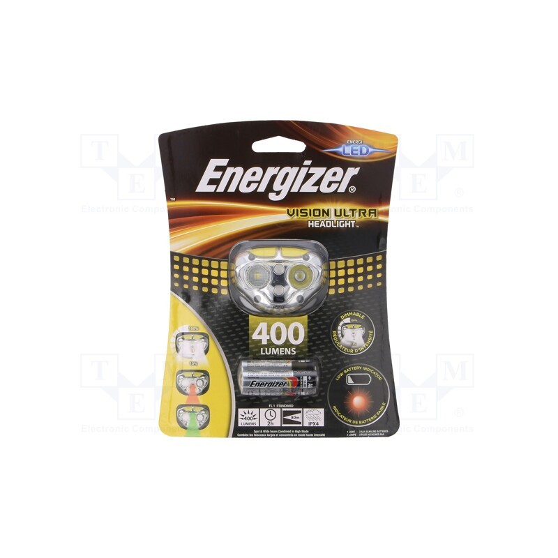 1 set x ENERGIZER - 7638900424478 - Torch: LED headtorch, waterproof, 2h, 400lm, yellow, HEADLIGHT