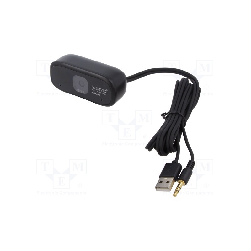 1 pcs x SAVIO - CAK-03 - Webcam, black, Jack 3,5mm,USB A, Features: PnP, 1.5m, clip, 59°