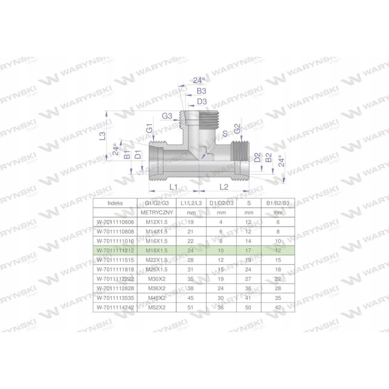 Metric hydraulic tee bbb m18x1 5 12l xt