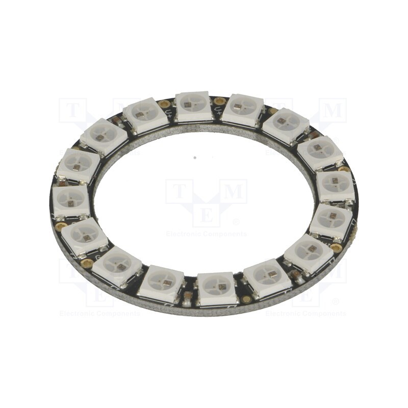 1 pcs x POLOLU - ADAFRUIT 16 WS2812 LED NEOPIXEL RING - LED, RGB, 5VDC, No.of diodes: 16, Controller: WS2812B, ring, 0.8A