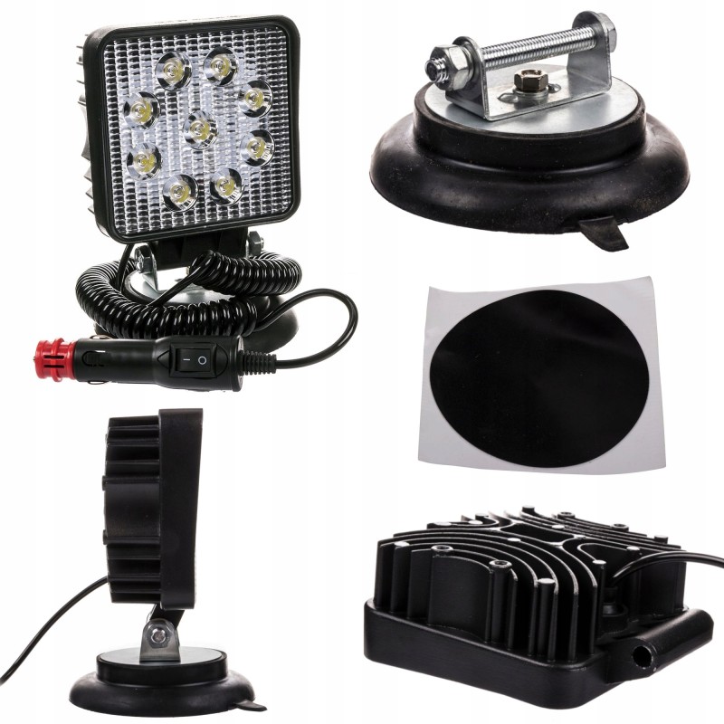 Work lamp 9 LED 27w 12v 24v, magnetically mounted