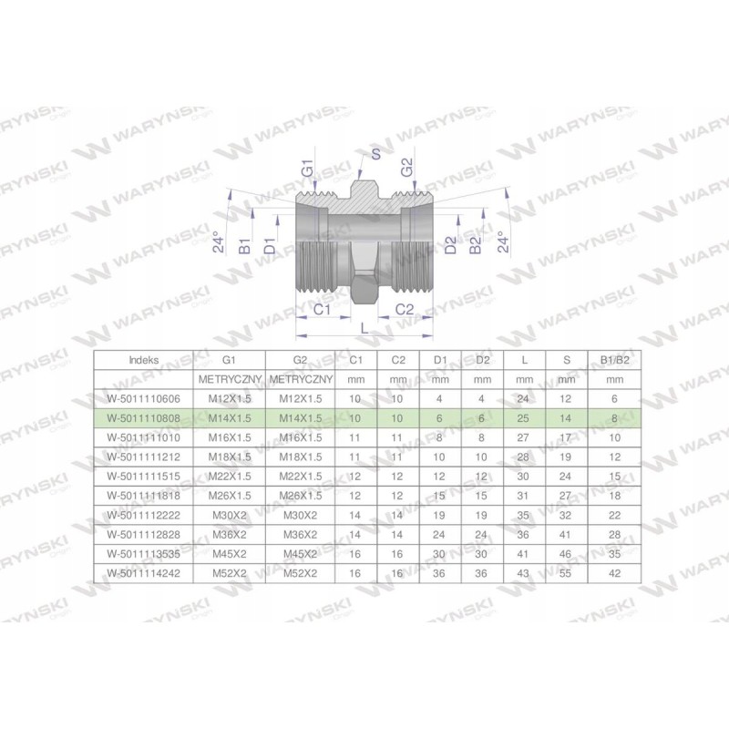 Metric hydraulic connector bb m14x1 5 08l xg