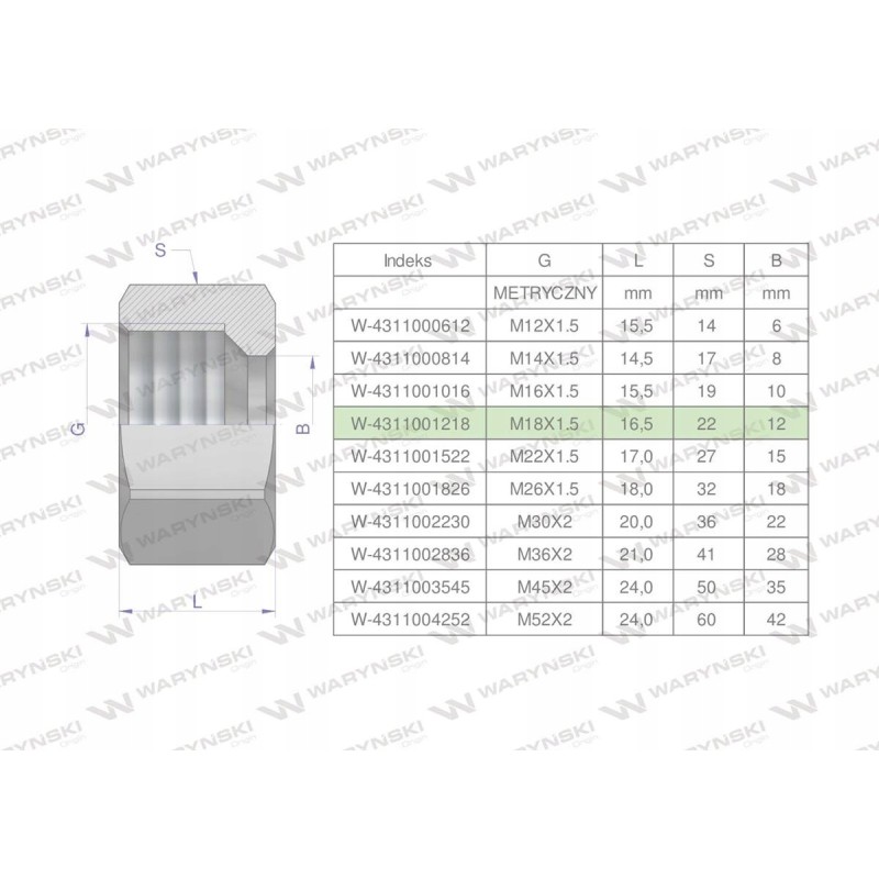 Metric hydraulic nut m12l m18x1 5 12l