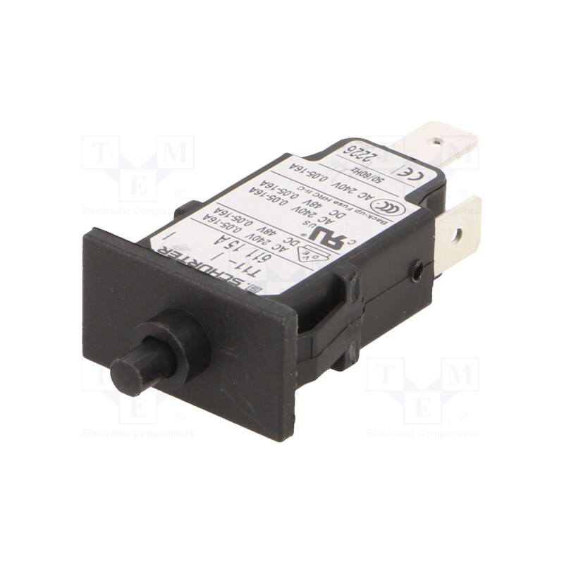 1 pcs x SCHURTER - 4400.0107 - Circuit breaker, Urated: 240VAC, 48VDC, 15A, SPST, Poles: 1, SNAP-IN