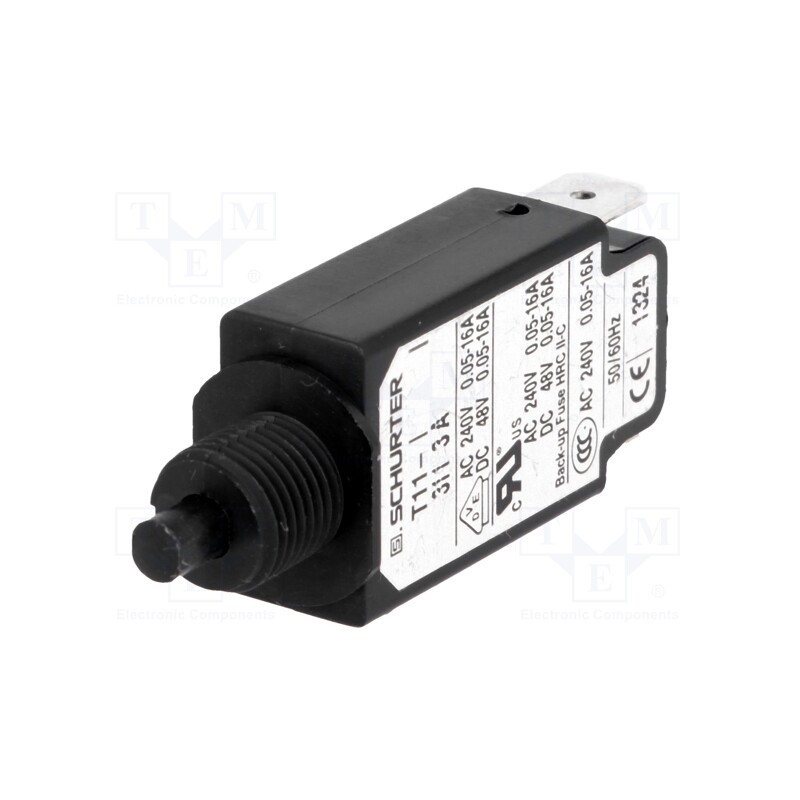 1 pcs x SCHURTER - 4400.0345 - Circuit breaker, Urated: 240VAC, 48VDC, 3A, SPST, Poles: 1, screw