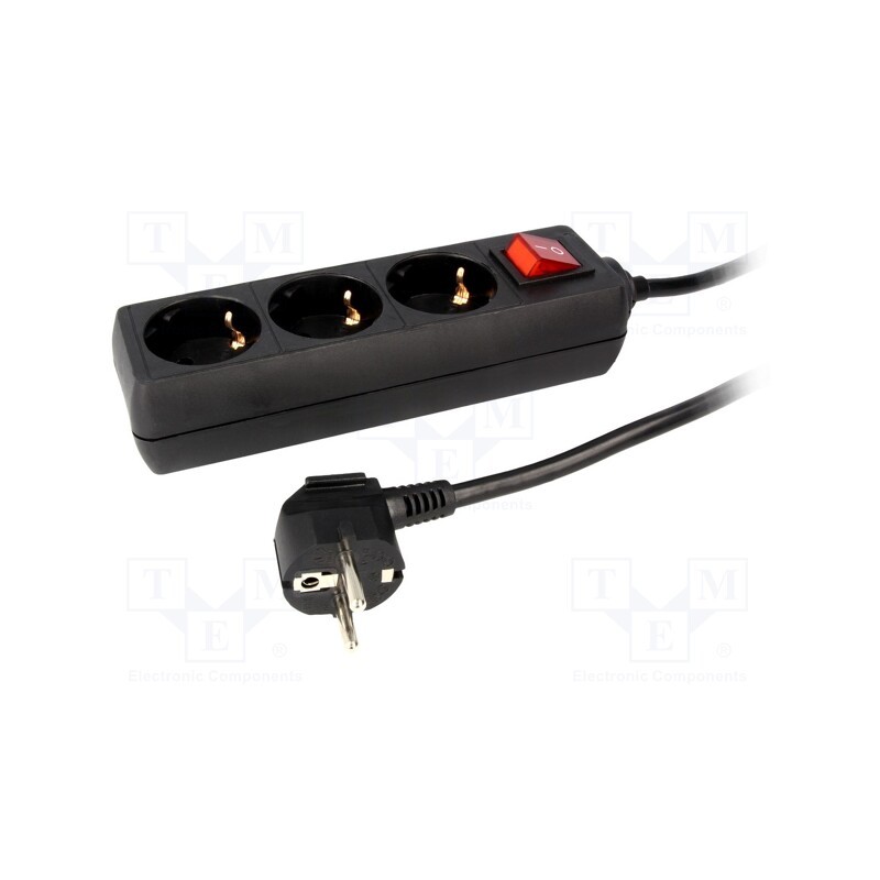 1 pcs x LOGILINK - LPS206B - Plug socket strip: supply, Sockets: 3, 230VAC, 16A, black, 1.4m