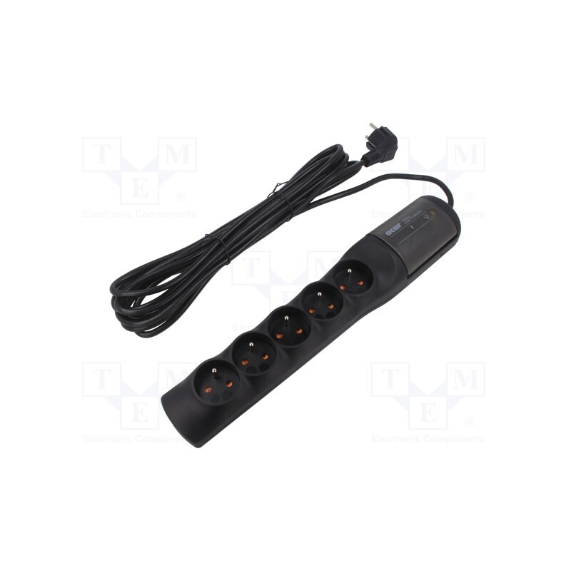 1 pcs x HSK DATA - ACAR W2341 5 - Plug socket strip: protective, Sockets: 5, 250VAC, 10A, black
