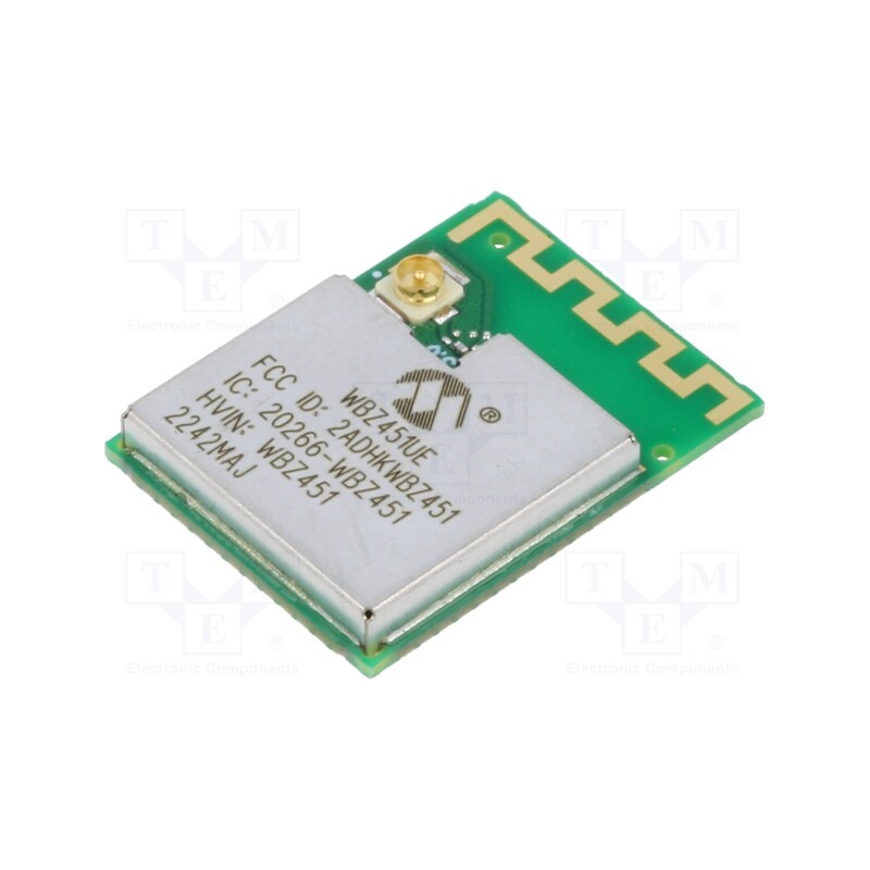 1 pcs x MICROCHIP TECHNOLOGY - WBZ451UE-I - Module: Bluetooth Low Energy, SMD, 5.2, Class: 5.2, 2.4GHz, U.FL