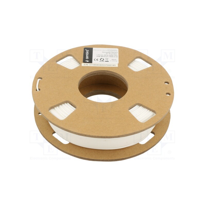 1 rol x GEMBIRD - 3DP-PLA1.75GE-01-W - Filament: PLA, 1.75mm, white, 190÷220°C, 200g
