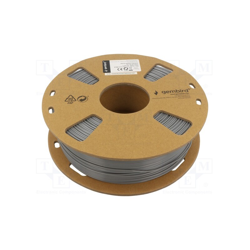 1 rol x GEMBIRD - 3DP-PETG1.75-01-GR - Filament: PET-G, 1.75mm, grey, 220÷260°C, 1kg