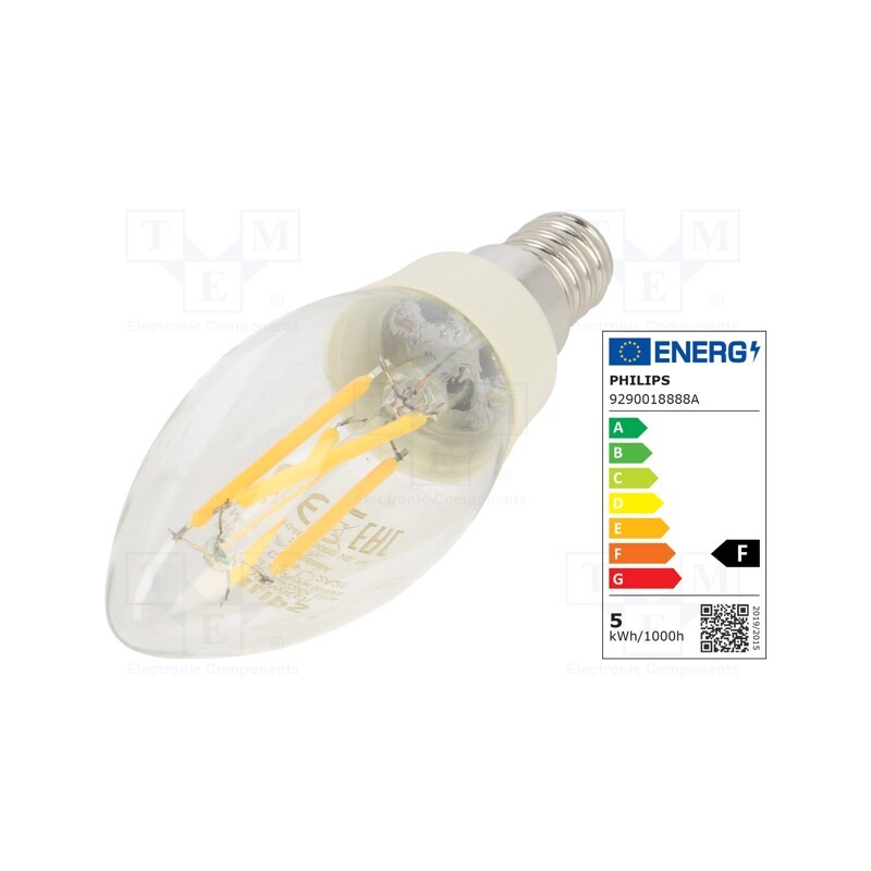 1 pcs x PHILIPS - 8718699772154 - LED lamp, warm white, E14, 230VAC, 90lm,180lm,470lm, 1W,2.5W,5W