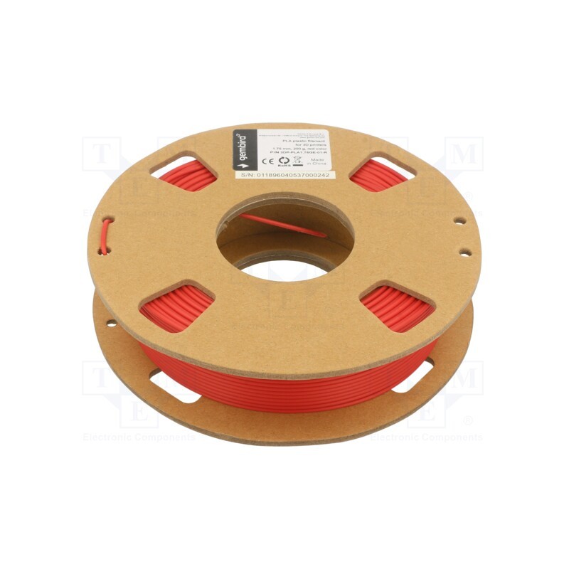 1 rol x GEMBIRD - 3DP-PLA1.75GE-01-R - Filament: PLA, 1.75mm, red, 190÷220°C, 200g