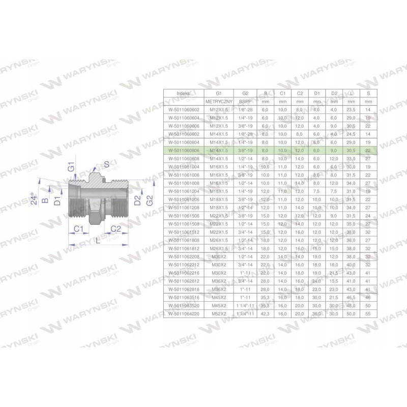 Hydraulic connection bb xge m14x1 5 08l x 3 8