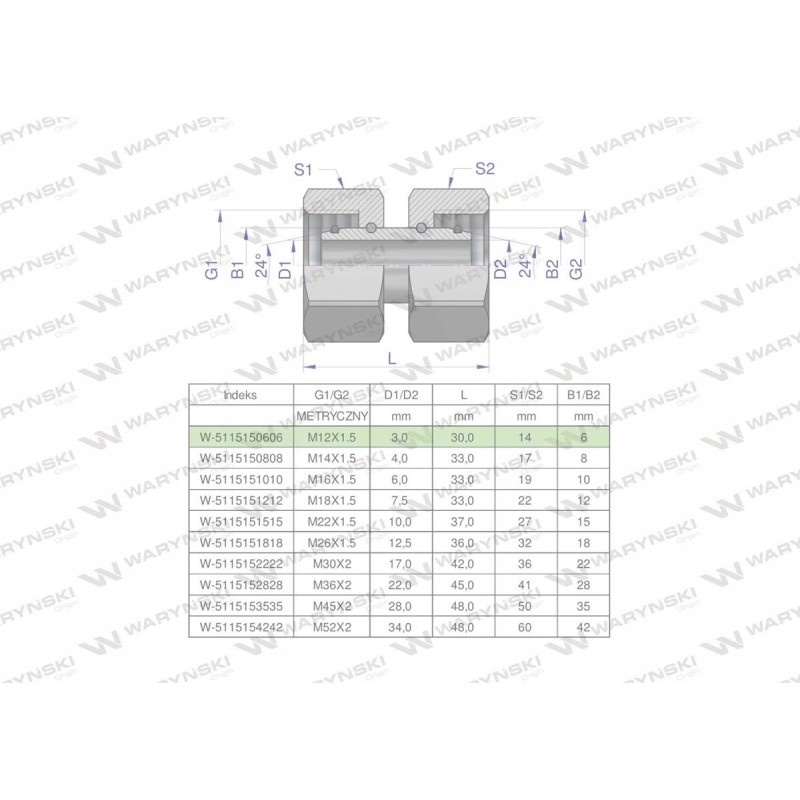 Metric hydraulic connector aa m12x1 5 06l wary
