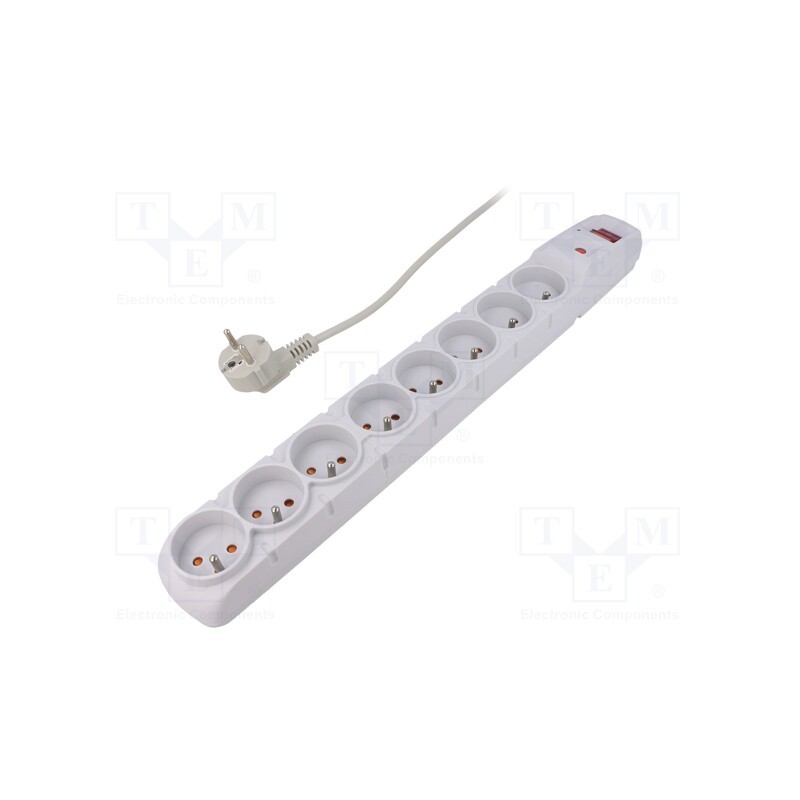1 pcs x HSK DATA - ACAR S8 5M GREY - Plug socket strip: protective, Sockets: 8, 230VAC, 10A, grey