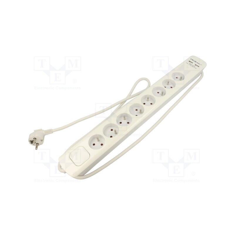 1 pcs x QOLTEC - 50286 - Plug socket strip: protective, Sockets: 8, 230VAC, 16A, white