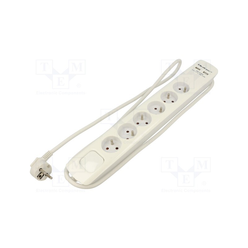 1 pcs x QOLTEC - 50284 - Plug socket strip: protective, Sockets: 6, 230VAC, 16A, white