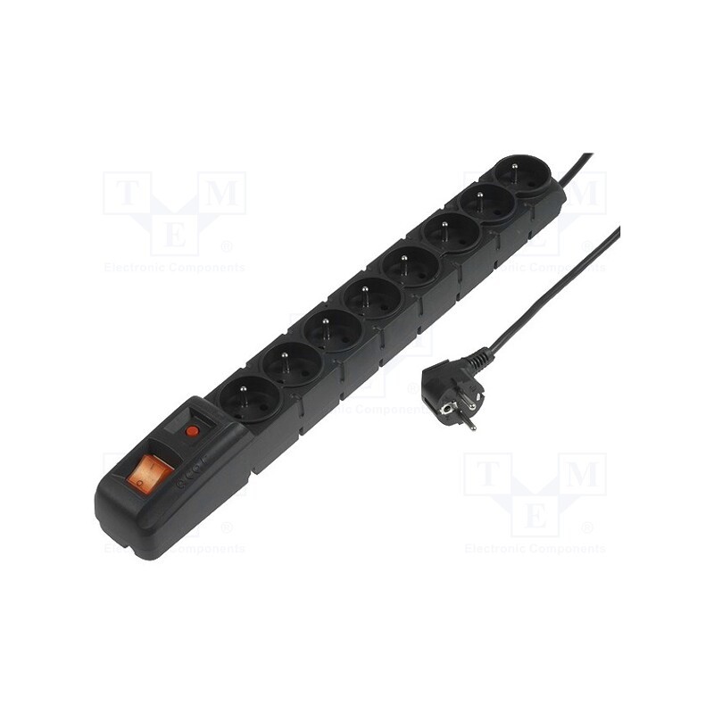 1 pcs x HSK DATA - ACAR S8 3.0M BLACK - Plug socket strip: protective, Sockets: 8, 230VAC, 10A, black