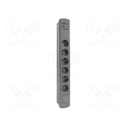 1 pcs x QOLTEC - 50283 - Plug socket strip: protective, Sockets: 6, 230VAC, 16A, grey