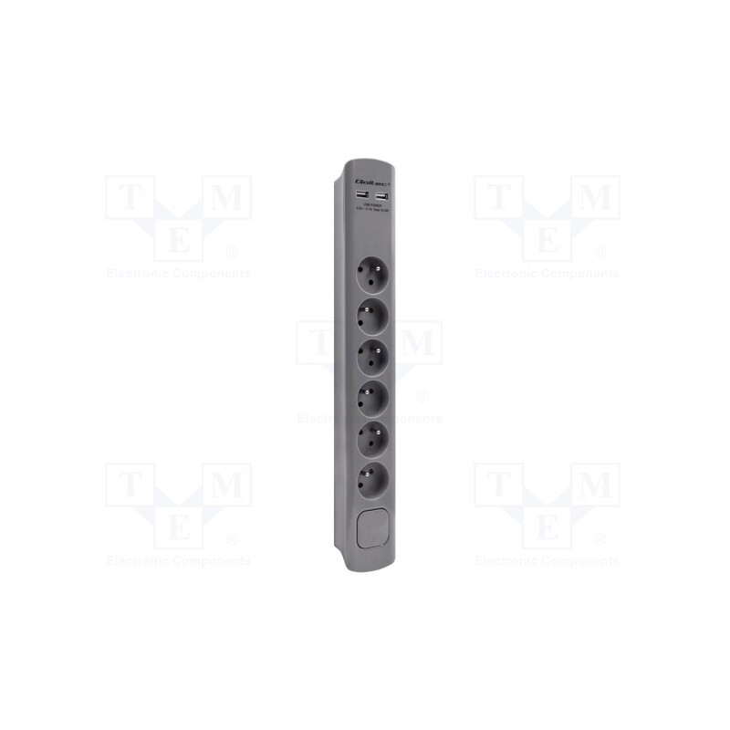 1 pcs x QOLTEC - 50283 - Plug socket strip: protective, Sockets: 6, 230VAC, 16A, grey
