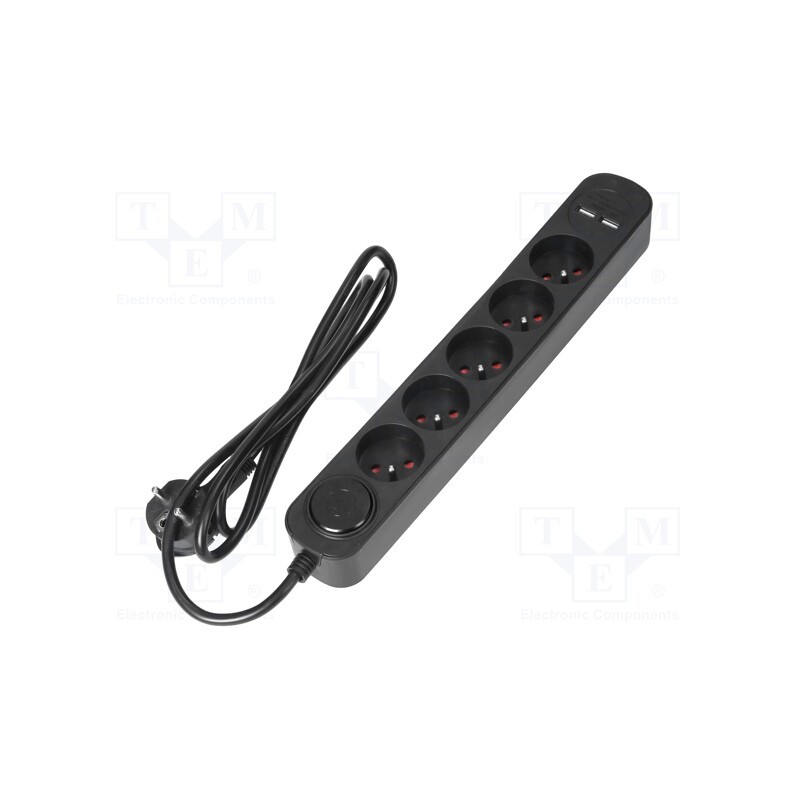 1 pcs x VIRONE - PS-2/B/1,5M - Plug socket strip: protective, Sockets: 5, 230VAC, 10A, black, IP20