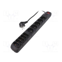 1 pcs x HSK DATA - ACAR S10 5M BLACK - Plug socket strip: protective, Sockets: 10, 230VAC, 10A, black