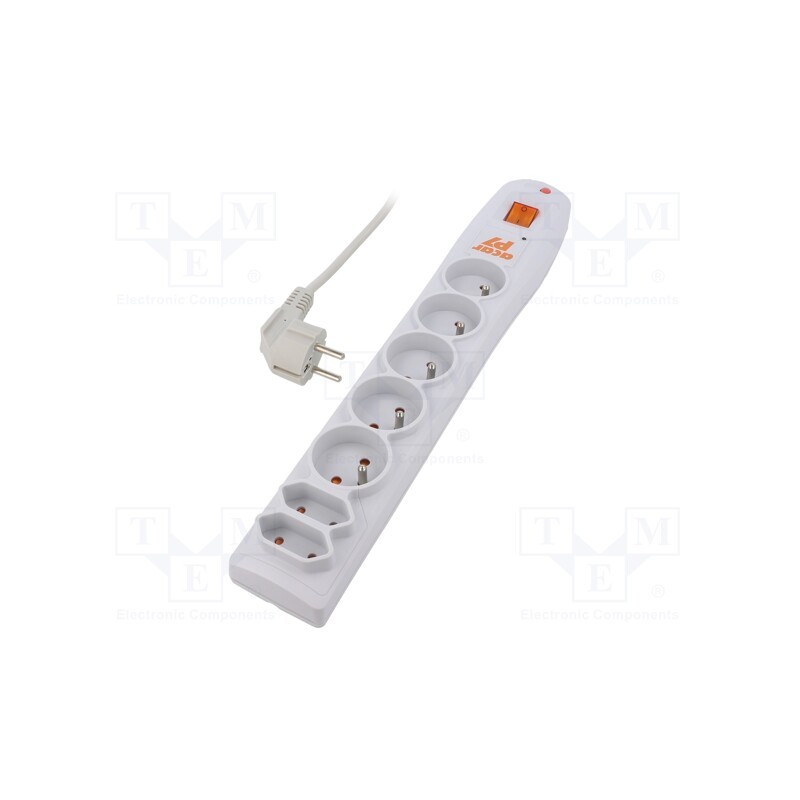1 pcs x HSK DATA - ACAR P7 5M GREY - Plug socket strip: protective, Sockets: 7, 230VAC, 10A, grey