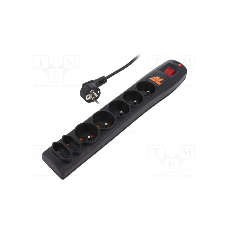 1 pcs x HSK DATA - ACAR P7 5M BLACK - Plug socket strip: protective, Sockets: 7, 230VAC, 10A, black