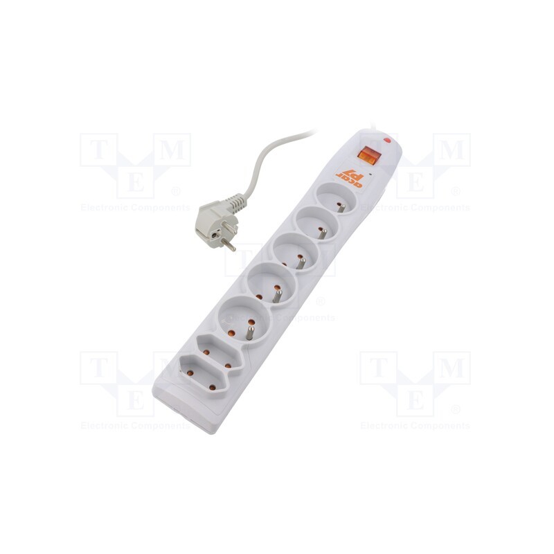 1 pcs x HSK DATA - ACAR P7 3M GREY - Plug socket strip: protective, Sockets: 7, 230VAC, 10A, grey