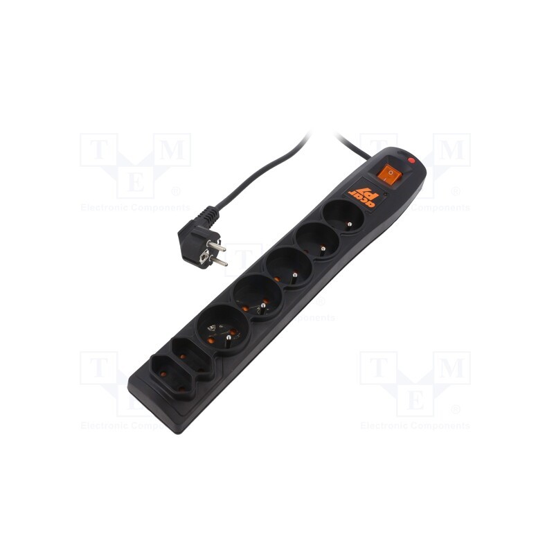 1 pcs x HSK DATA - ACAR P7 3M BLACK - Plug socket strip: protective, Sockets: 7, 230VAC, 10A, black