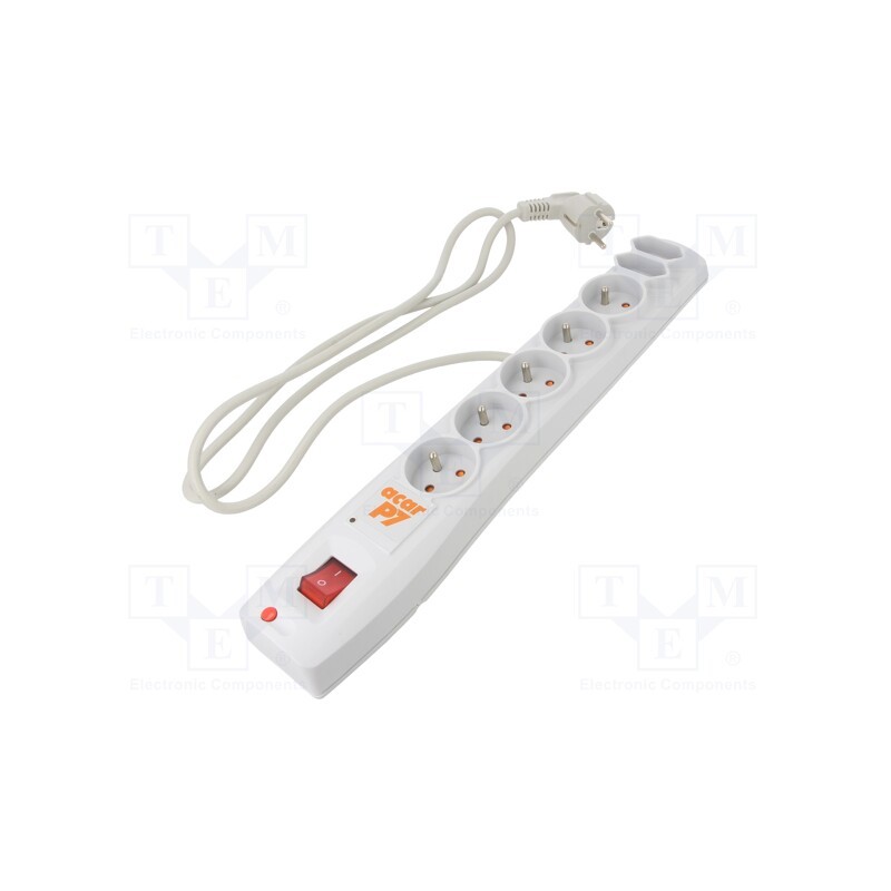 1 pcs x HSK DATA - ACAR P7 1.5M GREY - Plug socket strip: protective, Sockets: 7, 230VAC, 10A, grey