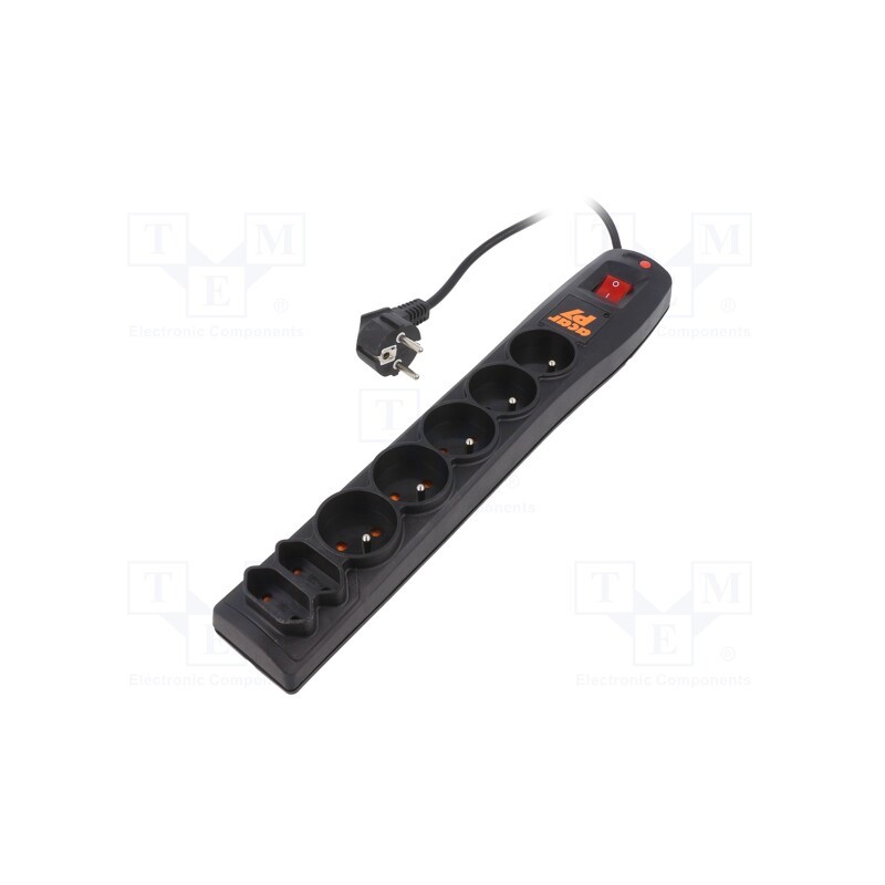 1 pcs x HSK DATA - ACAR P7 1.5M BLACK - Plug socket strip: protective, Sockets: 7, 230VAC, 10A, black