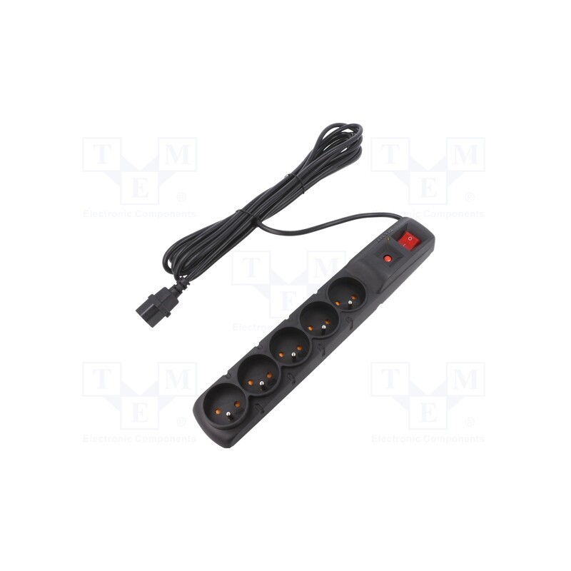 1 pcs x HSK DATA - ACAR F5 IEC 5M BLACK - Plug socket strip: protective, Sockets: 5, 230VAC, 10A, black