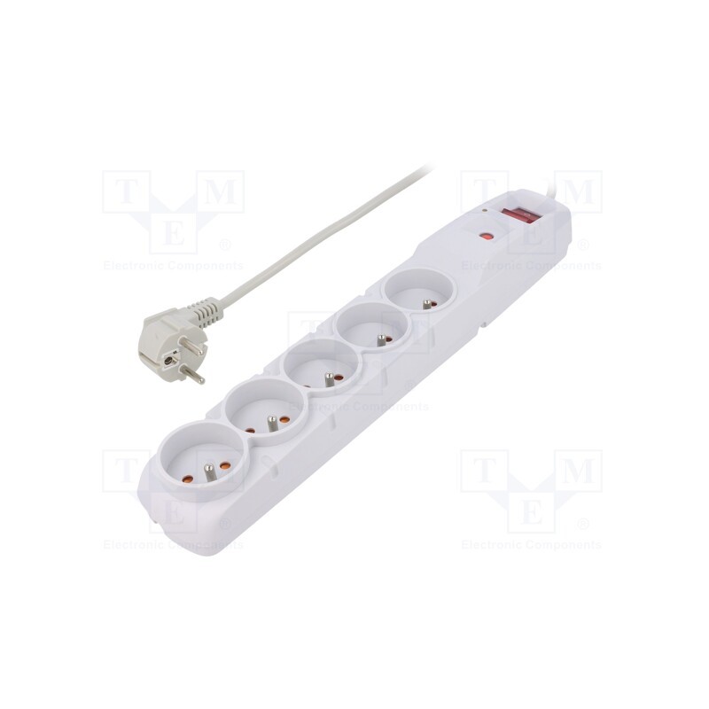 1 pcs x HSK DATA - ACAR F5 3M GREY - Plug socket strip: protective, Sockets: 5, 230VAC, 10A, grey
