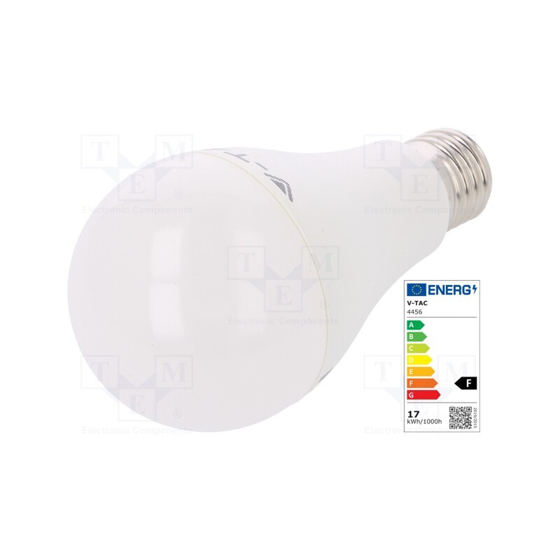 1 pcs x V-TAC - SKU 4456 - LED lamp, warm white, E27, 220/240VAC, 1521lm, P: 17W, 200°, 2700K
