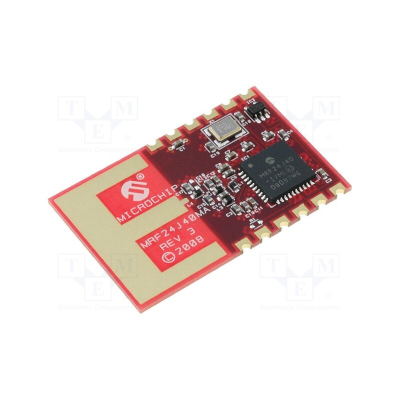 1 pcs x MICROCHIP TECHNOLOGY - MRF24J40MA-I/RM - Module: RF, PCB, ZigBee, O-QPSK, 2.4GHz, 4-wire SPI, -94dBm, 5dBm