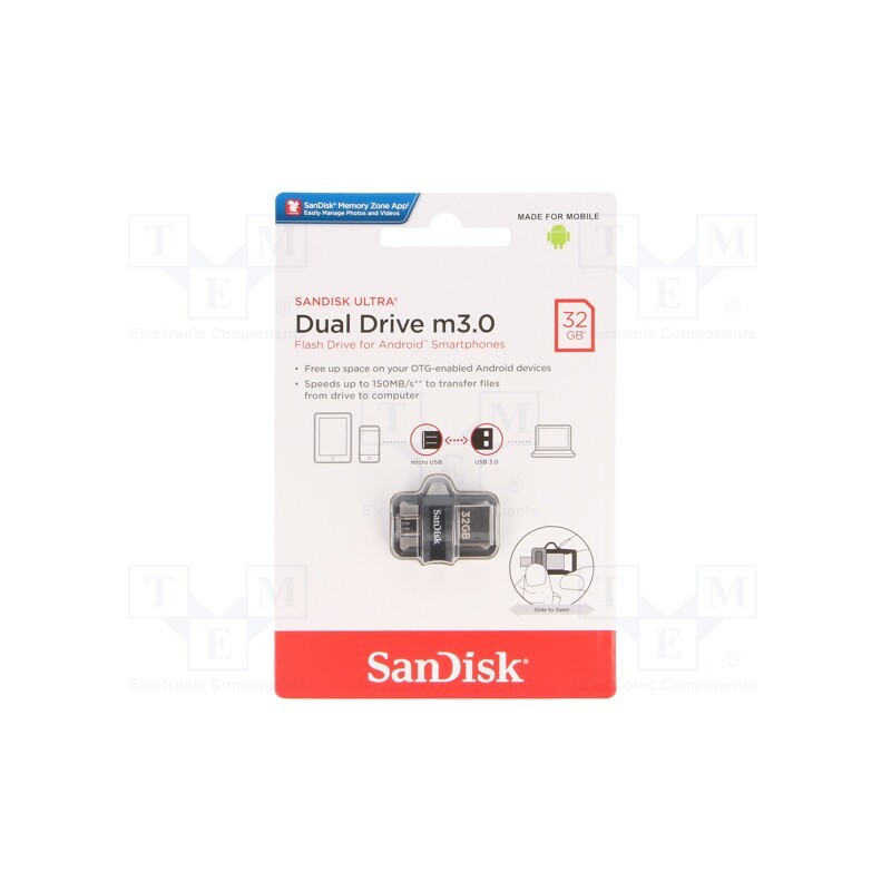 1 pcs x SANDISK - SDDD3-032G-G46 - Pendrive, OTG,USB 3.0, 32GB, R: 150MB/s, USB A,USB B micro