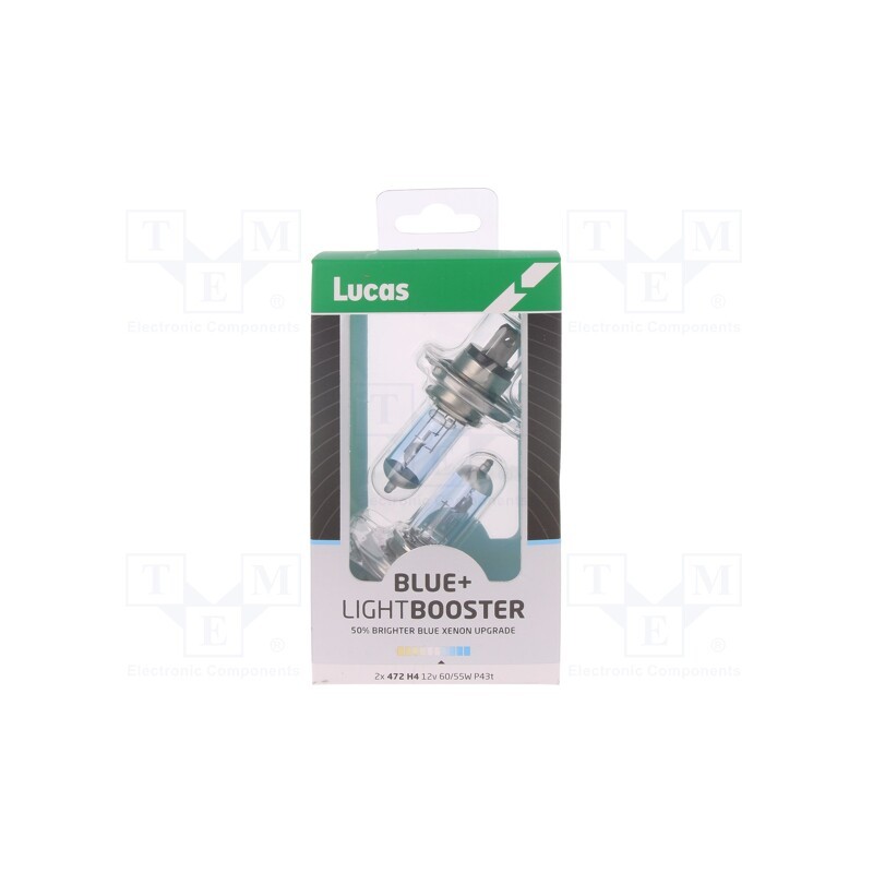 1 pcs x LUCAS - LLX472BL50X2 - Filament lamp: automotive, P43t, white-blue, 12V, 60/55W