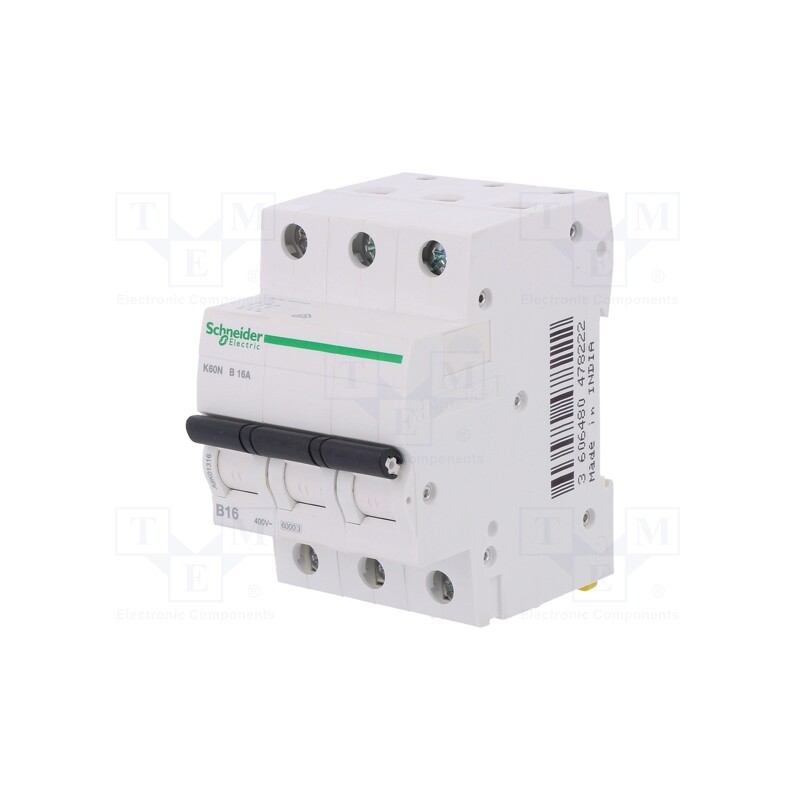1 pcs x SCHNEIDER ELECTRIC - A9K01316 - Circuit breaker, 230/400VAC, Inom: 16A, Poles: 3, Charact: B, 6kA
