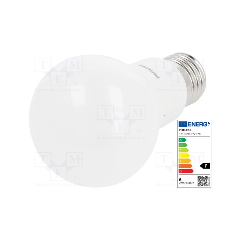 1 pcs x PHILIPS - 8718696577578 - LED lamp, warm white, E27, 230VAC, 470lm, P: 5.5W, 200°, 2700K